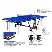 Marshal Fitness MF-1400 Table Tennis Table – 15MM MDF Indoor Ping Pong Table with Folding Design, 4 Wheels for Easy Mobility, Ball & Bat Holder, Quick Assembly, Blue Playing Surface