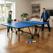Marshal Fitness MF-1400 Table Tennis Table – 15MM MDF Indoor Ping Pong Table with Folding Design, 4 Wheels for Easy Mobility, Ball & Bat Holder, Quick Assembly, Blue Playing Surface