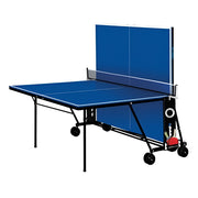 Marshal Fitness MF-1400 Table Tennis Table – 15MM MDF Indoor Ping Pong Table with Folding Design, 4 Wheels for Easy Mobility, Ball & Bat Holder, Quick Assembly, Blue Playing Surface