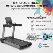 Heavy Duty Commercial Treadmill with Incline and 10.0HP Motor - LCD Display