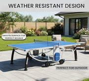 Marshal Fitness MF-1600 Outdoor MDF Table Tennis Table | Foldable Weather-Resistant Ping Pong Table with UV-Coated Top & Rust-Proof Steel Frame | Durable Outdoor Game Table for Home & Sports Club