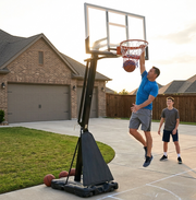 Marshal Fitness Adjustable Basketball Hoop on Wheels – Portable Height-Adjustable Goal with Shatterproof Backboard for Indoor & Outdoor Play