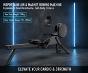 MF-1906 Magnetic + Air Rowing Machine with 32-Level Motorized Resistance, 150kg Capacity, Aluminum Rail, Full-Body Cardio Trainer