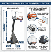 Marshal Fitness Adjustable Basketball Hoop on Wheels – Portable Height-Adjustable Goal with Shatterproof Backboard for Indoor & Outdoor Play