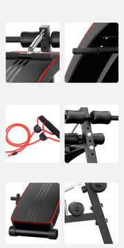 Marshal Fitness Adjustable Sit-Up Bench – Decline Abdominal Workout Bench with Pull-Up Spring Resistance Band & Push-Up Bars, Multi-Function Home Gym Equipment