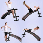 Marshal Fitness Adjustable Sit-Up Bench – Decline Abdominal Workout Bench with Pull-Up Spring Resistance Band & Push-Up Bars, Multi-Function Home Gym Equipment
