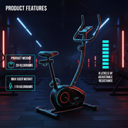 Marshal Fitness Upright Magnetic Exercise Bike – 8 Resistance Levels, Digital Console Displays Speed, Time, Distance & Calories, Portable Indoor Cardio Bike for Home Workouts