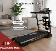 Marshal Fitness MFT-176-4 Foldable Walking Pad Treadmill 3.0HP | Manual 3-Level Incline | Bluetooth Treadmill with Massager, Dumbbells & Twister Disc | Compact Home Workout Machine