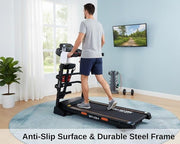 Marshal Fitness MFT-176-4 Foldable Walking Pad Treadmill 3.0HP | Manual 3-Level Incline | Bluetooth Treadmill with Massager, Dumbbells & Twister Disc | Compact Home Workout Machine