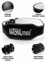 Marshal Fitness Leather Weight Lifting Gym Belt for Men & Women – Heavy-Duty Back Support Belt for Powerlifting, Squats, Deadlifts & Strength Training (Black)