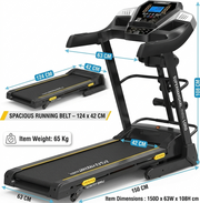 Marshal Fitness Motorized Treadmill 3.5 HP DC Peak Power, Automatic Incline 0–15%, 1–14 km/h Speed, 124×42 cm Running Belt, LCD Monitor, 115 kg Capacity