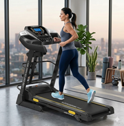 Marshal Fitness Motorized Treadmill 3.5 HP DC Peak Power, Automatic Incline 0–15%, 1–14 km/h Speed, 124×42 cm Running Belt, LCD Monitor, 115 kg Capacity