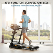 Marshal Fitness Motorized Treadmill 3.5 HP DC Peak Power, Automatic Incline 0–15%, 1–14 km/h Speed, 124×42 cm Running Belt, LCD Monitor, 115 kg Capacity