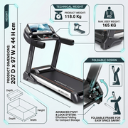 Marshal Fitness 8.0HP Auto Incline Home Treadmill with Bluetooth Speaker, 24 km/h Speed, Foldable Cardio Running Machine