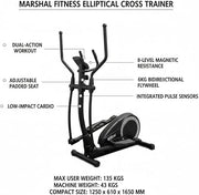 Marshal Fitness Magnetic Elliptical Cross Trainer – 6kg Internal Bidirectional Flywheel, 8-Level Adjustable Resistance, Heavy Duty Stationary Exercise Machine with LCD Monitor for Home Gym Cardio