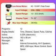 Premium Commercial Treadmill with 32-Inch TV Display | 10HP Power, 20km/h Speed