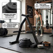 Strength Barbell & Weight Plate Storage Rack – Heavy Duty Bar Holder & Bumper Plate Tree Stand, Stable Steel Gym Equipment Organizer
