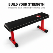Marshal Fitness Flat Exercise Bench – Heavy-Duty Workout Bench with Foam PU Seat, Non-Slip Grips, Stable Design for Home Gym Training