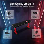 Marshal Fitness Flat Exercise Bench – Heavy-Duty Workout Bench with Foam PU Seat, Non-Slip Grips, Stable Design for Home Gym Training