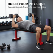 Marshal Fitness Flat Exercise Bench – Heavy-Duty Workout Bench with Foam PU Seat, Non-Slip Grips, Stable Design for Home Gym Training