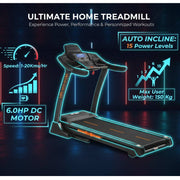 Marshal Fitness 6.0HP Home Treadmill – 15 Level Auto Incline, 150KG Capacity, Foldable Electric Running Machine with LCD & Bluetooth
