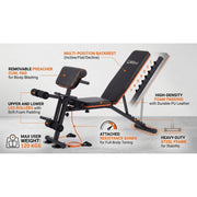 Marshal Fitness Adjustable Weight Bench – Foldable Home Gym Workout Bench for Strength Training, Heavy Duty Multi-Position Fitness Bench
