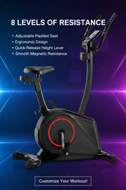 Marshal Fitness Indoor Cycling Magnetic Exercise Bike With Digital Monitor N Resistance Controller Upright with 8-Level Resistance, LCD Display, Adjustable Seat, 120KG Capacity-MF-149B