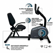 Marshal Fitness MF-348L Recumbent Exercise Bike with LCD Monitor & 8-Level Magnetic Resistance