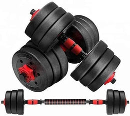 Adjustable Barbell Set 2 in 1 - Black Cement Steel Rubber Dumbbells