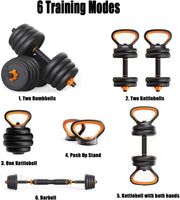 Adjustable Dumbbell & Kettlebell & Barbell Set for Home Gym Workout