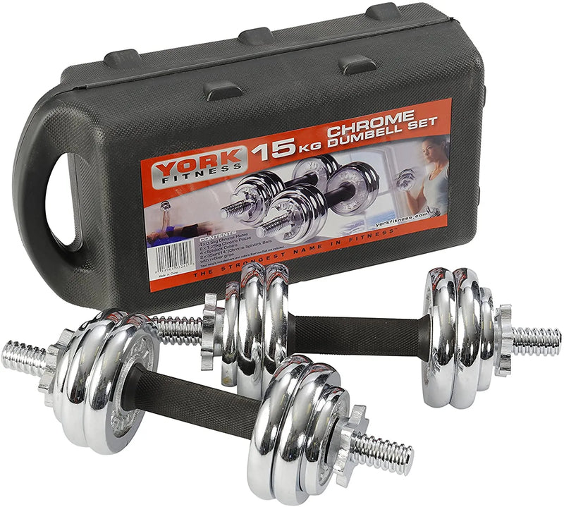York Fitness 15kg Chrome Dumbbell Set and Case